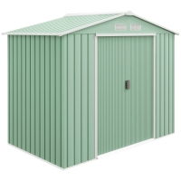 Outsunny 7' x 4' Outdoor Storage Shed, Garden Tool House w/ Foundation Kit Vents & Sliding Doors for Backyard Patio, Light Green
