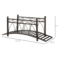 Outsunny 3.3' Metal Arch Zen Garden Bridge with Safety Siderails, Decorative Footbridge, Delicate Scrollwork & Corner Spheres for Stream, Fish Pond, Bronze(m-3)