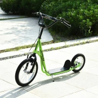 Aosom Teens Youth Scooter Ride On Toy with Adjustable Handlebar, Dual Brakes, and Inflatable Wheels For Kids 5+ - Green(m-2)
