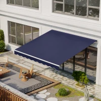 Outsunny 12' x 10' Electric Retractable Awning Sunshade Shelter with Remote Controller, Crank Handle for Deck Balcony Yard, Blue(m-10)
