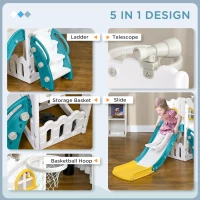 Qaba 5 in 1 Toddler Slide with Basketball Hoop, Climber, Telescope & Storage Baskets for 1-3 Years Olds, Yellow(m-4)