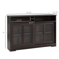 HOMCOM Sideboard Buffet Cabinet, Coffee Bar Cabinet,Credenza with Sliding Glass Doors, Cupboard and Adjustable Shelf, Dark Brown(m-3)
