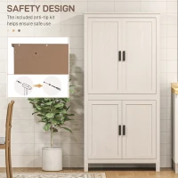 HOMCOM 64" Kitchen Pantry Cabinet, Freestanding Storage Cabinet with 4 Doors, 3 Adjustable Shelves, Antique White(m-6)