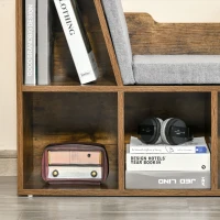 HOMCOM 6-Cubby Bookcase with Seat Cushion, Cube Storage Shelf with Reading Nook for Home Office, Study, Rustic Brown(m-9)