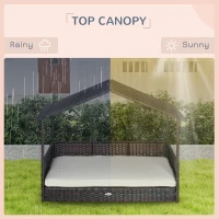 PawHut Outdoor Dog Bed with Canopy, Rattan Dog Bed with Soft Cushion Removable Cover for Medium and Large Dogs, Cream White(m-6)