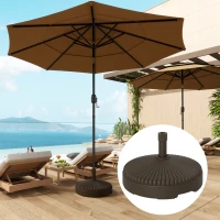 Outsunny Round Patio Umbrella Base Holder, Heavy Duty Outdoor Umbrella Stand Base, Filled Up to 62lbs with Stand or 51lbs with Water for Garden, Poolside, Brown(m-2)