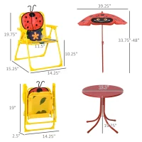 Outsunny Kids Table and Chair Set, Outdoor Folding Garden Furniture, Picnic Table for Patio Backyard, with Removable & Height Adjustable Sun Umbrella, Aged 3-6 Years Old, Red(m-3)