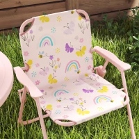 Qaba Kids Picnic Table and Chair Set, Outdoor Activity Table with Foldable Chairs, Removable Umbrella for Backyard, Pink(m-8)