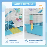 PawHut 4-Tier Hamster Cage with Tubes, Exercise Wheel, Hut, Water Bottle, Food Dish, Ramps, 22.8" x 14.2" x 25.6", Light Blue(m-8)