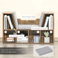 HOMCOM 6-Cubby Bookcase with Seat Cushion, Cube Storage Shelf with Reading Nook for Home Office, Study, Rustic Brown(m-6)