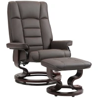 HOMCOM Faux Leather Recliner with Ottoman, Swivel Recliner Chair and Ottoman with High Back and Wood Base, Brown(m-1)