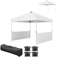 Outsunny 10' x 10' Pop Up Canopy Tent with 2 Half Sidewalls, UV50+ Instant Sun Shelter with Wheeled Carry Bag, White(m-1)