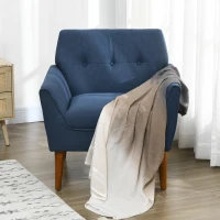 HOMCOM Traditional Accent Chair, Button Tufted Armchair with Wood Legs for Living Room, Bedroom, Blue(m-7)