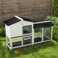 PawHut 62" Rabbit Hutch, Wooden Bunny Hutch, Guinea Pig Cage, Small Animal Enclosure with Run Area, Removable Tray, Asphalt Roof, Lockable Doors and Ramp, for Rabbits, Chickens, Ducks, White(m-8)