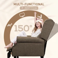 HOMCOM Vibration Massage Recliner Chair for Living Room with Heat,  Wingback Single Sofa, Modern Linen Fabric Push Back Reclining Chair with Footrest, Side Pocket, Brown(m-5)