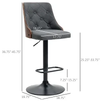 HOMCOM Counter Height Bar Stools Set of 2, Height Adjustable Swivel Barstools with Footrest and Tufted Back, Linen Fabric Bar Chairs, Dark Grey(m-3)