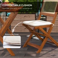 Outsunny Outdoor Bistro Set Foldable 3 Pieces Wicker Patio Furniture Set w/ Cushions, for Porch, Backyard, Garden, Light Teak(m-7)