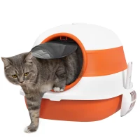 PawHut Dome Covered Cat Litter Box with Lid, White and Orange(m-11)
