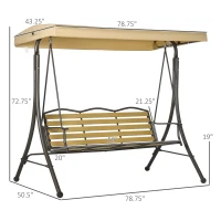 Outsunny 3-Seat Patio Swing Chair, Outdoor Canopy Swing Glider with Cushion, Adjustable Shade, and Slatted Design, for Porch(m-3)