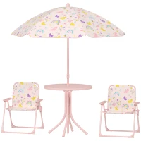 Qaba Kids Picnic Table and Chair Set, Outdoor Activity Table with Foldable Chairs, Removable Umbrella for Backyard, Pink(m-1)