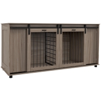 PawHut 71" Modern Dog Kennel Furniture with Removable Divider, Storage for 2 Small Dogs or 1 Large Dog, Walnut
