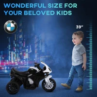 Aosom 6V 3 Wheeled Electric Motorcycle, Kids Motorcycle Licensed BMW with Headlight, Music, Black(m-7)