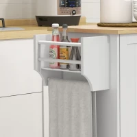 HOMCOM Modern Rolling Kitchen Island Cart with Drawers, Natural Wood Top, Towel Rack, Door Storage Cabinet, White(m-8)