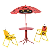 Outsunny Kids Table and Chair Set, Outdoor Folding Garden Furniture, Picnic Table for Patio Backyard, with Removable & Height Adjustable Sun Umbrella, Aged 3-6 Years Old, Red(m-11)