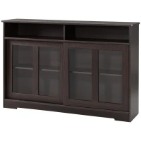 HOMCOM Sideboard Buffet Cabinet, Coffee Bar Cabinet,Credenza with Sliding Glass Doors, Cupboard and Adjustable Shelf, Dark Brown(m-11)