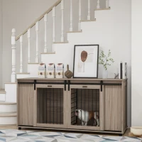 PawHut 71" Modern Dog Kennel Furniture with Removable Divider, Storage for 2 Small Dogs or 1 Large Dog, Walnut(m-10)