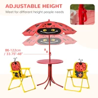 Outsunny Kids Table and Chair Set, Outdoor Folding Garden Furniture, Picnic Table for Patio Backyard, with Removable & Height Adjustable Sun Umbrella, Aged 3-6 Years Old, Red(m-5)
