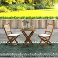 Outsunny Outdoor Bistro Set Foldable 3 Pieces Wicker Patio Furniture Set w/ Cushions, for Porch, Backyard, Garden, Light Teak(m-10)