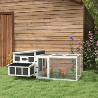 PawHut Wooden Chicken Coop with Nesting Box, Pull Out Tray, Run, Perches, Ramp, Windows for 6 Chickens, Dark Gray(m-2)