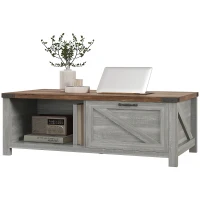 HOMCOM Coffee Table with Storage, Farmhouse Living Room Table with Storage Drawer and Open Shelf, Distressed Gray(m-1)