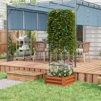 Outsunny Galvanized Planter Box, 24" x 24" x 73.5" Raised Garden Bed with Tomato Cage for Climbing Vines, Brown(m-7)