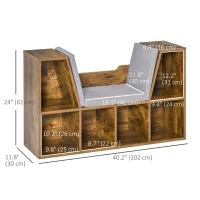 HOMCOM 6-Cubby Bookcase with Seat Cushion, Cube Storage Shelf with Reading Nook for Home Office, Study, Rustic Brown(m-3)