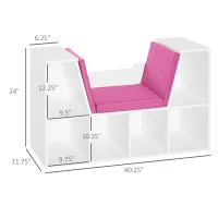 HOMCOM 6-Cubby Bookcase with Seat Cushion, Cube Storage Shelf with Reading Nook for Home Office, Study, Pink(m-3)