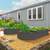 Outsunny 7' x 3' x 1' Raised Garden Bed Set, 2PCS Raised Beds for Gardening with Metal Plant Stakes, Dark Gray(m-2)