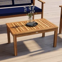 Outsunny 4 Piece Patio Sofa Set, Acacia Wood Outdoor Furniture with Cushions, Slatted Wood Top Coffee Table, Blue(m-7)