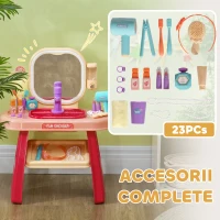 Qaba Kids Vanity Set with Mirror, LED Light, Music, 23 Accessories, Pretend Play Set for Girls 3-6 Years, Pink(m-8)