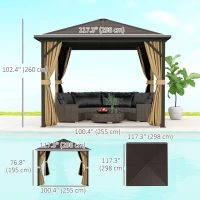 Outsunny 10' x 10' Hardtop Gazebo Outdoor Aluminum Gazebo Canopy with Mosquito Netting, Curtains, Hanging Hook, Brown(m-3)