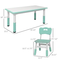 Qaba 5 Pieces Kids Table and Chairs, Height Adjustable Toddler Table and Chair Set with Storage, Easy to Wipe, Rectangular Table 4 Chairs for Classroom, for Daycare Classroom, 18 Months-5 Years, Green(m-3)