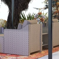 Outsunny 5pc Patio Furniture Set, All Weather PE Rattan Conversation Chair and Ottoman Set w/ Table, Cushion Pillows, Gray(m-9)