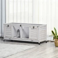 PawHut Wooden Rabbit Hutch with Wheels, Dividers for Indoor Use, Light Gray(m-10)