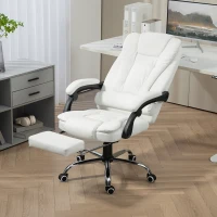 HOMCOM High Back Office Chair PU Leather Executive Office Chair with Retractable Footrest Padded Armrest White(m-8)