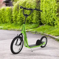 Aosom Teens Youth Scooter Ride On Toy with Adjustable Handlebar, Dual Brakes, and Inflatable Wheels For Kids 5+ - Green(m-10)
