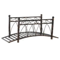Outsunny 3.3' Metal Arch Zen Garden Bridge with Safety Siderails, Decorative Footbridge, Delicate Scrollwork & Corner Spheres for Stream, Fish Pond, Bronze(m-11)
