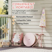 Qaba Kids Picnic Table and Chair Set, Outdoor Activity Table with Foldable Chairs, Removable Umbrella for Backyard, Pink(m-6)