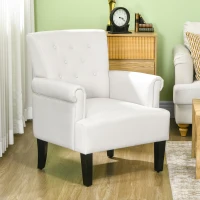 HOMCOM Armchair, Fabric Accent Chair, Modern Living Room Chair with Wood Legs and Rolled Arms for Bedroom, Cream White(m-8)