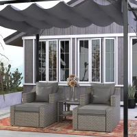 Outsunny 5pc Patio Furniture Set, All Weather PE Rattan Conversation Chair and Ottoman Set w/ Table, Cushion Pillows, Gray(m-2)